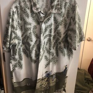 Cherokee Golf Print Hawaiian Camp Shirt Mens M Tropical Resort Button Up